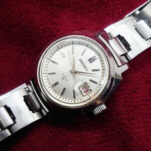 A66【動作品】機械 手巻き SEIKO 21石 2118-0260 レディース腕時計 セイコー シルバー×銀文字盤 デイト 昭和レトロ