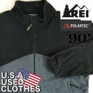 ★USA直輸入★正規品★【REI アールイーアイ】POLAＲTEC 長袖 フルジップ フリース切替 ジャケット グレー 黒 アウトドア キャンプ K2-064