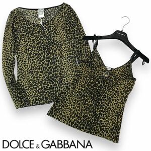 p162 新品未使用 DOLCE&GABBANA ドルチェ&ガッバーナ レオパード キャミソール 長袖 トップス ヒョウ柄 2枚セット メッシュ 正規品