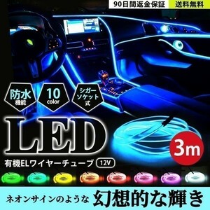 アンビエントライト グリーン 3m ledテープライト 車 ファイバーライト シガーソケット LEDテープ 車内 LEDライト 有機ELワイヤー