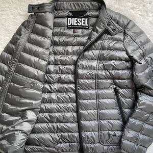 ■極美品/XL-2XL相当■DIESEL ディーゼル ダウンジャケット 高機能 中綿 3M ライダース風 ブルゾン 軽量 グレー 現行タグ ライト