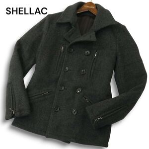 SHELLAC シェラック 秋冬 メルトン ウール★ ジップポケット 中綿 スリム Pコート Sz.44　メンズ グレー 日本製　A4T12543_B#N