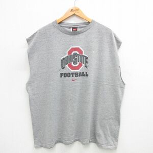 XL/古着 ナイキ NIKE ビンテージ ノースリーブ Tシャツ メンズ 00s オハイオ フットボール ワンポイントロゴ 大きいサイズ コットン クルー