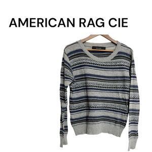 1円～ 美品 AMERICAN RAG CIE アメリカンラグシー マルチボーダー ニット 長袖 クルーネック ボーダー 大人カジュアル プルオーバー グレー