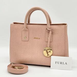 【極美品】FURLA フルラ LINDA リンダ mini ハンドバッグ 2way ショルダーバッグ レザー マグネット チャーム レディース ピンク CC500202