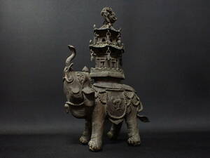 【近】時代 中国古玩 古銅製「象塔」大型 香炉 30cm 煎茶道具 中国美術