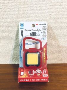 送料無料◆ムサシ 充電式スーパーフラッシュライト6W レッド COB-WL007R 新品