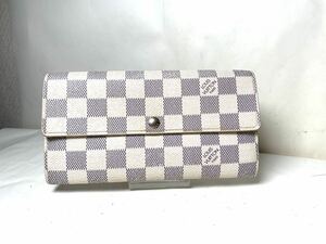 705 1円 使用僅か極美品 LOUIS VUITTON ルイヴィトン N61735 ダミエアズール ポルトフォイユサラ 二つ折り 長財布 ウォレット アイボリー