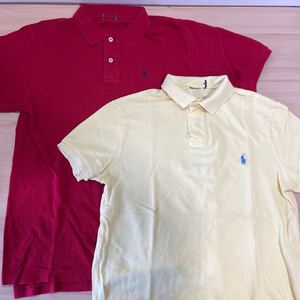 古着 Polo Ralph Lauren ポロラルフローレン ポロシャツ 半袖 S?/M?/L?サイズ USA レッド/イエロー まとめて2枚セット (△)