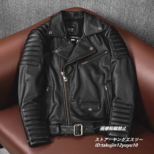 29万 最上級*ナッパ 新品フライトジャケット 牛革 ライダース 手作り バイクウェア ヴィンテージ イタリアンレザージャケット超レア 黒 2XL