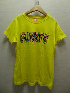 全国送料無料 ラスティRUSTY レディース BIGロゴプリント 半袖 黄色 Tシャツ Lサイズ