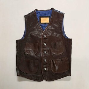 ヴィンテージ50ｓ　復刻モデル レザージャーキン ベスト 本革 切り替え　羊革　 Ｍ～4XL ライダース　ダークブラウン