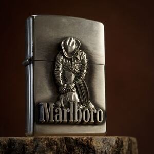 【 特別出品 】 1円スタート 未使用 1998年 Marlboro Cowboy Zippo マールボロ カウボーイ ジッポー GrungeSilver T.P.