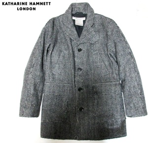 KATHARINE HAMNETT キャサリンハムネット ツイード風 切りっぱなしデザイン シングル コート 