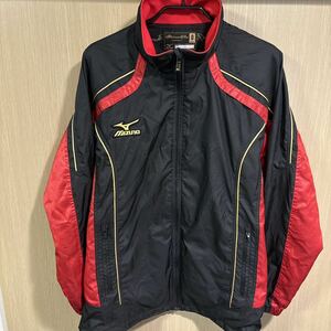 ◆美品◆MIZUNO Pro裏地メッシュナイロンジャケット　ブラック×レッド×ゴールド　サイズO