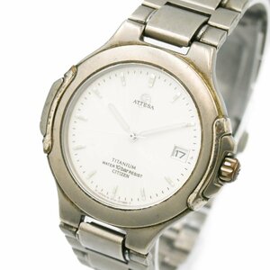 1円 CITIZEN ATTESA シチズン アテッサ 4713-472551 TA ソーラー QZ クオーツ ベージュ系シルバー文字盤 チタニウム 腕時計 359020240514