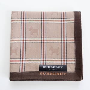 ■未使用　BURBERRY バーバリー　ハンカチ　犬　ふち茶■