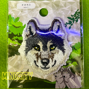 WOLF Face 刺繍ステッカーワッペン（パッチ）/ ウルフ / 狼 / WOLF / おおかみ / オオカミ