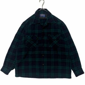 【 PENDLETON 】 美品 アメリカ 製 ビンテージ 70s ブラックウォッチ 柄 オープンカラー ループ チェック シャツ L usa ペンドルトン