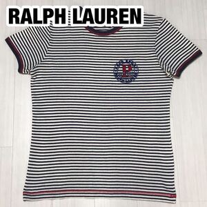 RALPH LAUREN POLO SPORT ラルフローレン ポロ スポーツ 半袖Tシャツ M ボーダー ブラック×アイボリー×ネイビー×レッド ワッペン風ロゴ