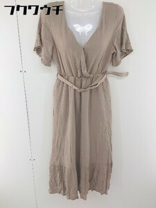 ◇　◎ natural couture NICE CLAUP カシュクール　ウエストゴム 五分袖 膝下丈 ワンピース サイズF ブラウン レディース