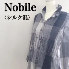 NOBILE ノービレ 薄手ブラウス 肩パッド チェック柄 モノトーン シルク混