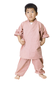 【ひめか】作務衣 日本製 子供 絣紬 作務衣 ピンク110ｃｍ