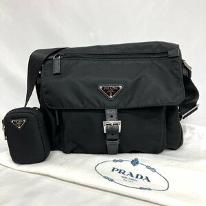 ※※【美品】PRADA プラダ Re-Nylon ショルダーバッグ ポーチ・付属品付き ブラック 1BD994 RV44 ナイロン×牛革 ロゴ メンズ レディース※