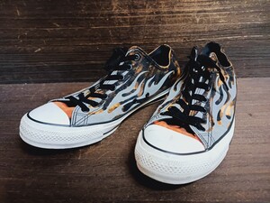 アメリカン古着ホットロッドバイカーロックスタイルビッグサイズCONVERSEオールスターブリーチ×ファイヤーフレイムローカット