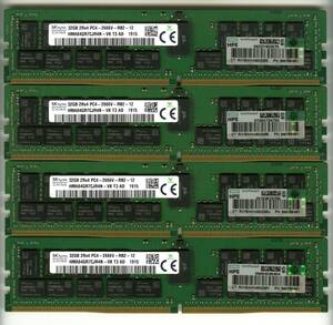 【RDIMM】DDR4-2666、ECC Registered、32GBの4枚セットで128GB、中古　SKhynix HPE reg pc4 サーバー メモリ Z4 G4で動作確認済み 1915-4