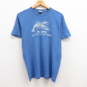 L/古着 アバクロンビー 半袖 ビンテージ Tシャツ メンズ 80s ロブスター コットン クルーネック 紺 ネイビー 24feb23 中古