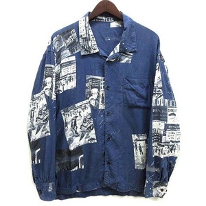 ポータークラシック Porter Classic タイムズスクエア アロハ シャツ 長袖 ALOHA LONG SHIRT TIMES SQUARE 2019AW ネイビー 紺 M メンズ