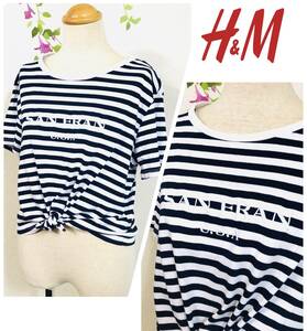 H＆M　エイチアンドエム　 フロントノット　ボーダーデザイン　カットソー　半そで　ブラック×ホワイト　サイズUS/EUR M