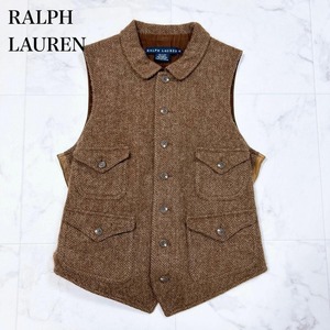 ◇ RALPH LAUREN ラルフローレン ラムウール アルパカ レザー 切替ベスト ジレ ブラウン 茶 レディース サイズ 10 L