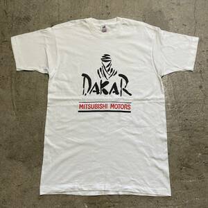 90s USA製 DAKAR MITSUBISHI MOTORS 三菱 半袖 Tシャツ サイズL ホワイト