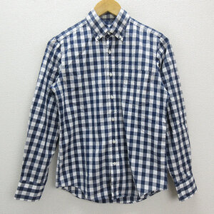 a■ユナイテッドアローズ/GREEN LABEL RELAXING ブロックチェック 長袖BDシャツ【S】紺/MENS/77 【中古】