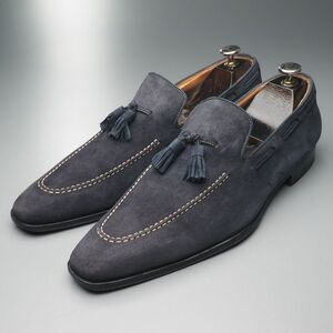 W1985//*マグナーニ/MAGNANNI*メンズ42.5E/タッセルローファー/レザースリッポン/モカシンシューズ/革靴/紺/ネイビー