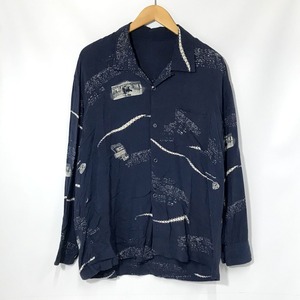 Porter Classic ALOHA LONG SHIRT 月夜の黒 アロハ ロングシャツ 長袖 総柄 古着 メンズ Sサイズ ポータークラシック トップス A11088◆