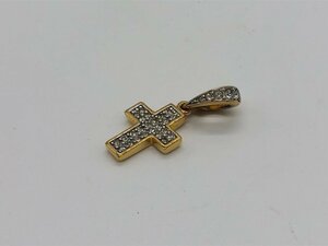 ■【YS-1】 スワロフスキー Swarovski ■ クロス ラインストーン ネックレストップ ■ ゴールド系 全長3,5cm 【同梱可能商品】K■