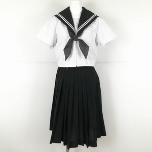 1円 セーラー服 スカート スカーフ 上下3点セット 夏物 白2本線 女子 学生服 中学 高校 白 制服 中古 ランクC NA7119