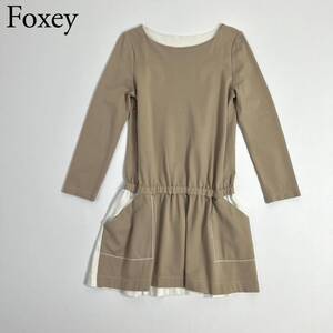 良品 FOXEY NEW YORK フォクシーニューヨーク マンハッタンワンピース 膝丈ワンピース　チュニック ロゴプレート　長袖 レディース