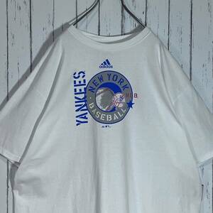 00s 2004 adidas アディダス MLB NY New York Yankeesニューヨークヤンキース チームロゴプリント 肉厚 半袖 Tシャツ XL ホワイト 20202948