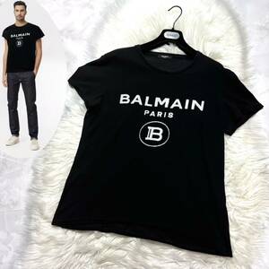 本物 バルマンオム B 新ロゴ パイル地 ニット Tシャツ S 黒 白 BALMAIN HOMME (レターパック配送可)