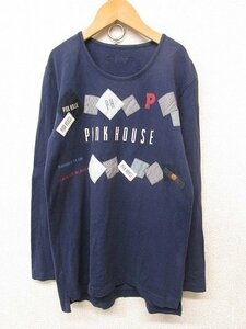 k6862：着用感あり*PINKHOUSE ピンクハウス 長袖Tシャツ M ロンTee/カットソー ワッペン付き 紺ネイビー/レディース：35