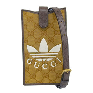 グッチ GUCCI アディダスコラボ GGクリスタル スマホショルダー PVC/レザー ブラウン/ホワイト 702203 美品 新入荷 GU0584