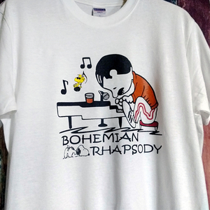 送込 フレディマーキュリー＆ウッドストック Bohemian Rhapsody 半袖Tシャツ　白　XLサイズ