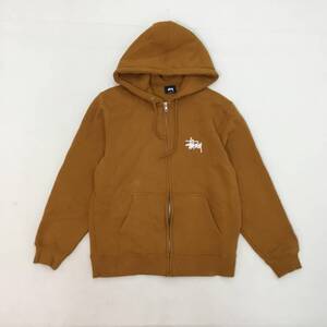 ■STUSSY ステューシー ジップアップパーカー スウェット フーデッド キャメル Sサイズ メンズ ロゴプリント フルジップ 裏起毛 0.64kg