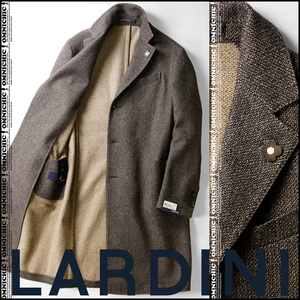 高級感抜群ビックウッドブートニエール■新品18万【LARDINI】ラルディーニ/マーブル生地/コットンウールチェスターコート50/7REG/L/本切羽