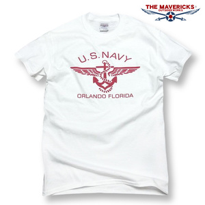 Tシャツ S メンズ ミリタリー 半袖 US NAVY 米海軍 錨マーク MAVERICKS ブランド ホワイト ボルドー