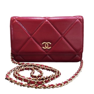 シャネル CHANEL マトラッセチェーンウォレット A33814 レッド/ゴールド金具 ラムスキン ウォレットチェーン レディース 中古